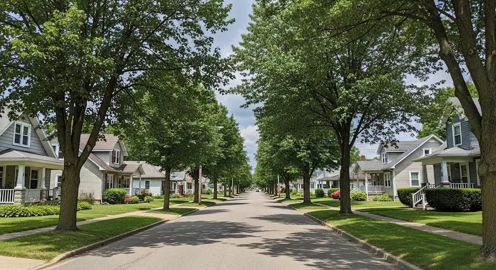 Suburban residential street representing neighborhoods in Columbus Ohio